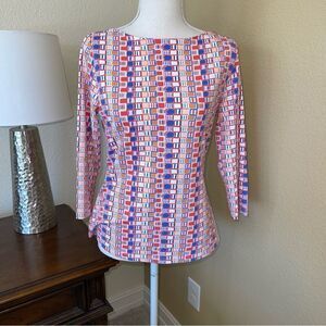 J Mclaughlin Wavesong Catalina Geo Stretch Tee Top Orange Blue Pink Small